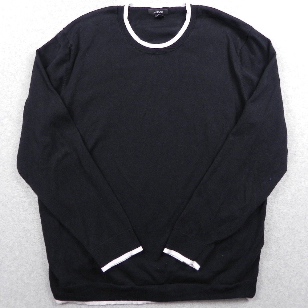 Alfani Sweater Mens XL Pullover Knit Crew Neck Lightweight Black Long Sleeve